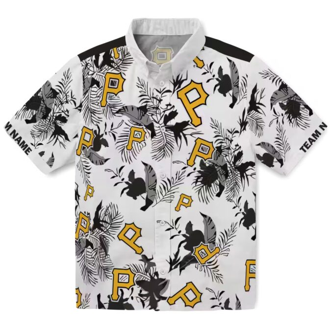 Pittsburgh Pirates Short Sleeve Hawaiian Shirt - Black White Botanical Theme Print for Men