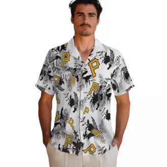 Pittsburgh Pirates Short Sleeve Hawaiian Shirt - Black White Botanical Theme Print for Men