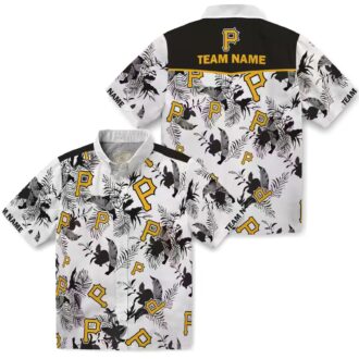 Pittsburgh Pirates Short Sleeve Hawaiian Shirt - Black White Botanical Theme Print for Men