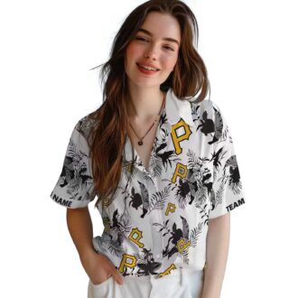 Pittsburgh Pirates Short Sleeve Hawaiian Shirt - Black White Botanical Theme Print for Men