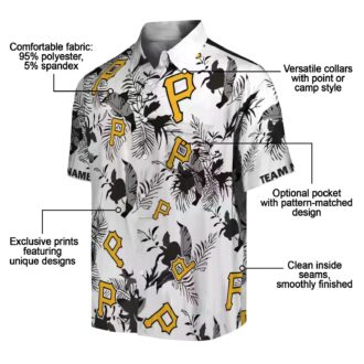 Pittsburgh Pirates Short Sleeve Hawaiian Shirt - Black White Botanical Theme Print for Men