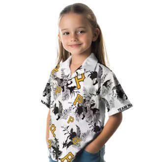 Pittsburgh Pirates Short Sleeve Hawaiian Shirt - Black White Botanical Theme Print for Men
