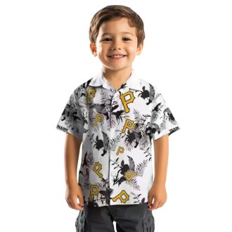 Pittsburgh Pirates Short Sleeve Hawaiian Shirt - Black White Botanical Theme Print for Men