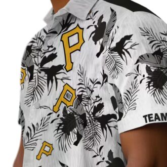 Pittsburgh Pirates Short Sleeve Hawaiian Shirt - Black White Botanical Theme Print for Men