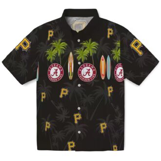 Pittsburgh Pirates Surfboard Palm Black Hawaiian Shirt - MLB Team Fan Apparel for Summer