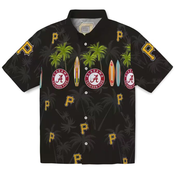 Pittsburgh Pirates Surfboard Palm Black Hawaiian Shirt - MLB Team Fan Apparel for Summer