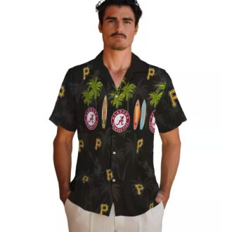 Pittsburgh Pirates Surfboard Palm Black Hawaiian Shirt - MLB Team Fan Apparel for Summer