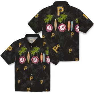 Pittsburgh Pirates Surfboard Palm Black Hawaiian Shirt - MLB Team Fan Apparel for Summer