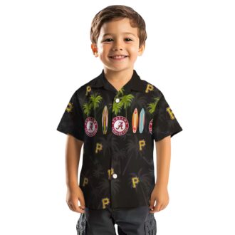 Pittsburgh Pirates Surfboard Palm Black Hawaiian Shirt - MLB Team Fan Apparel for Summer