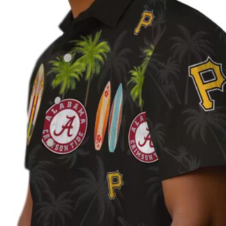 Pittsburgh Pirates Surfboard Palm Black Hawaiian Shirt - MLB Team Fan Apparel for Summer