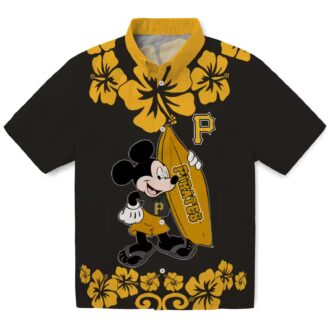 Pittsburgh Pirates Surfing Mickey Hawaiian Shirt - Black Tropical MLB Shirt for Summer BBQ