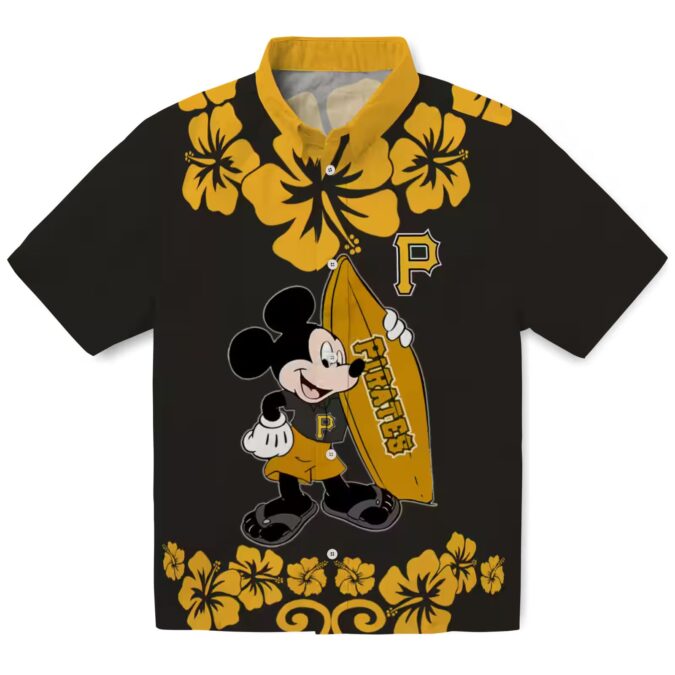 Pittsburgh Pirates Surfing Mickey Hawaiian Shirt - Black Tropical MLB Shirt for Summer BBQ