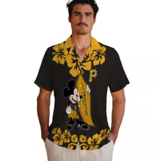 Pittsburgh Pirates Surfing Mickey Hawaiian Shirt - Black Tropical MLB Shirt for Summer BBQ