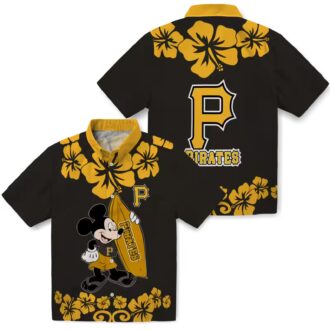 Pittsburgh Pirates Surfing Mickey Hawaiian Shirt - Black Tropical MLB Shirt for Summer BBQ