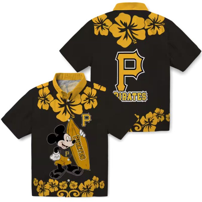 Pittsburgh Pirates Surfing Mickey Hawaiian Shirt - Black Tropical MLB Shirt for Summer BBQ