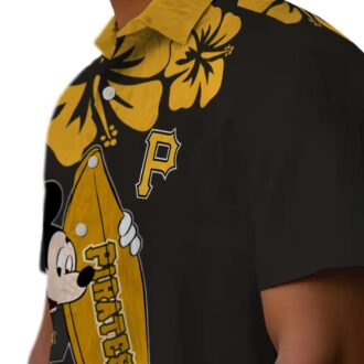 Pittsburgh Pirates Surfing Mickey Hawaiian Shirt - Black Tropical MLB Shirt for Summer BBQ