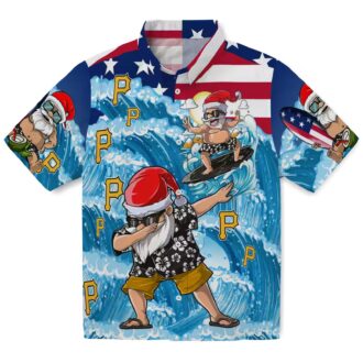 Pittsburgh Pirates Tropical Blue Surfing Santa Hawaiian Shirt - MLB Fans Summer Shirt