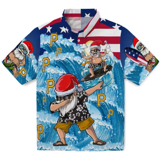 Pittsburgh Pirates Tropical Blue Surfing Santa Hawaiian Shirt - MLB Fans Summer Shirt