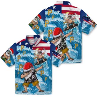 Pittsburgh Pirates Tropical Blue Surfing Santa Hawaiian Shirt - MLB Fans Summer Shirt