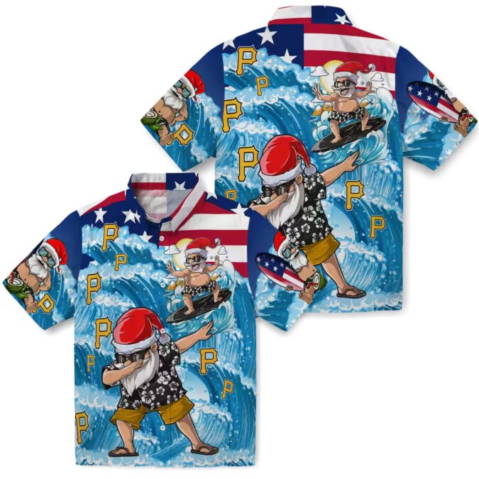 Pittsburgh Pirates Tropical Blue Surfing Santa Hawaiian Shirt - MLB Fans Summer Shirt