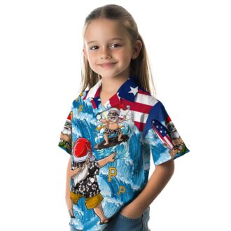 Pittsburgh Pirates Tropical Blue Surfing Santa Hawaiian Shirt - MLB Fans Summer Shirt