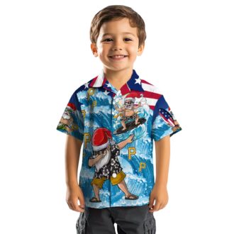 Pittsburgh Pirates Tropical Blue Surfing Santa Hawaiian Shirt - MLB Fans Summer Shirt