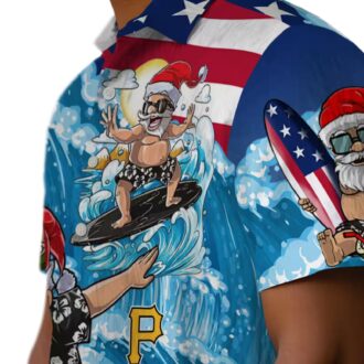 Pittsburgh Pirates Tropical Blue Surfing Santa Hawaiian Shirt - MLB Fans Summer Shirt