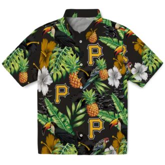 Pittsburgh Pirates Tropical Hibiscus Pineapple Hawaiian Shirt - Summer Black & Green Aloha Shirt for Men
