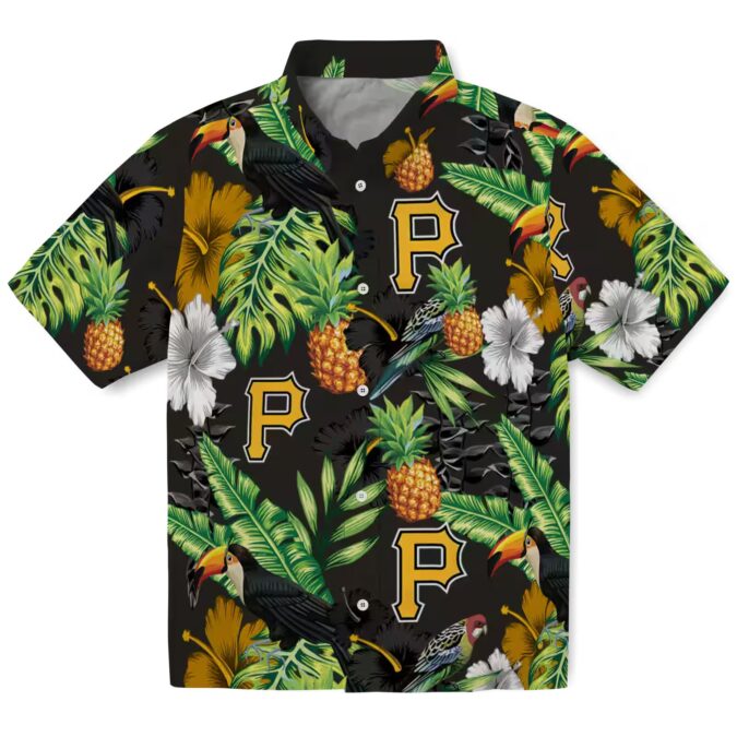 Pittsburgh Pirates Tropical Hibiscus Pineapple Hawaiian Shirt - Summer Black & Green Aloha Shirt for Men