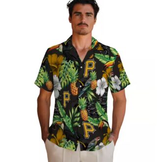 Pittsburgh Pirates Tropical Hibiscus Pineapple Hawaiian Shirt - Summer Black & Green Aloha Shirt for Men