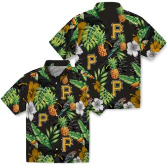 Pittsburgh Pirates Tropical Hibiscus Pineapple Hawaiian Shirt - Summer Black & Green Aloha Shirt for Men
