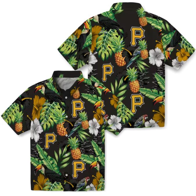 Pittsburgh Pirates Tropical Hibiscus Pineapple Hawaiian Shirt - Summer Black & Green Aloha Shirt for Men