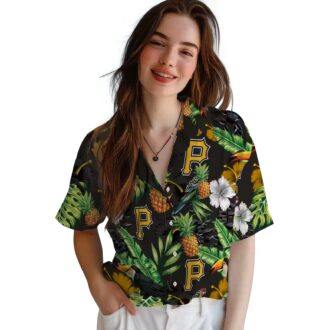 Pittsburgh Pirates Tropical Hibiscus Pineapple Hawaiian Shirt - Summer Black & Green Aloha Shirt for Men