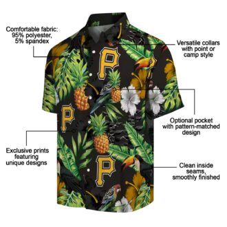 Pittsburgh Pirates Tropical Hibiscus Pineapple Hawaiian Shirt - Summer Black & Green Aloha Shirt for Men