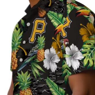 Pittsburgh Pirates Tropical Hibiscus Pineapple Hawaiian Shirt - Summer Black & Green Aloha Shirt for Men