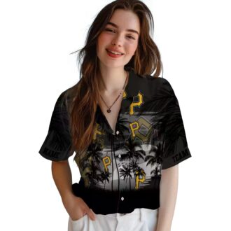 Pittsburgh Pirates Tropical Sunset Hawaiian Shirt - Black Summer Fanwear