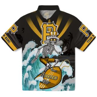 Surfing Skeleton Pittsburgh Pirates Shirt - Black Blue Tropical Hawaiian Fan Gift