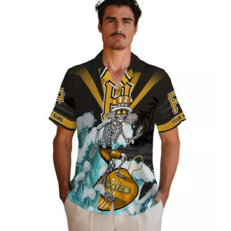 Surfing Skeleton Pittsburgh Pirates Shirt - Black Blue Tropical Hawaiian Fan Gift