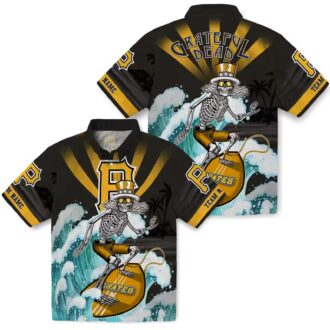 Surfing Skeleton Pittsburgh Pirates Shirt - Black Blue Tropical Hawaiian Fan Gift