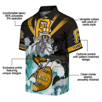 Surfing Skeleton Pittsburgh Pirates Shirt - Black Blue Tropical Hawaiian Fan Gift