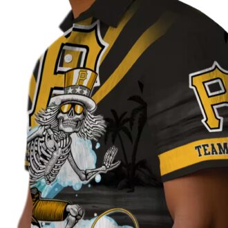 Surfing Skeleton Pittsburgh Pirates Shirt - Black Blue Tropical Hawaiian Fan Gift