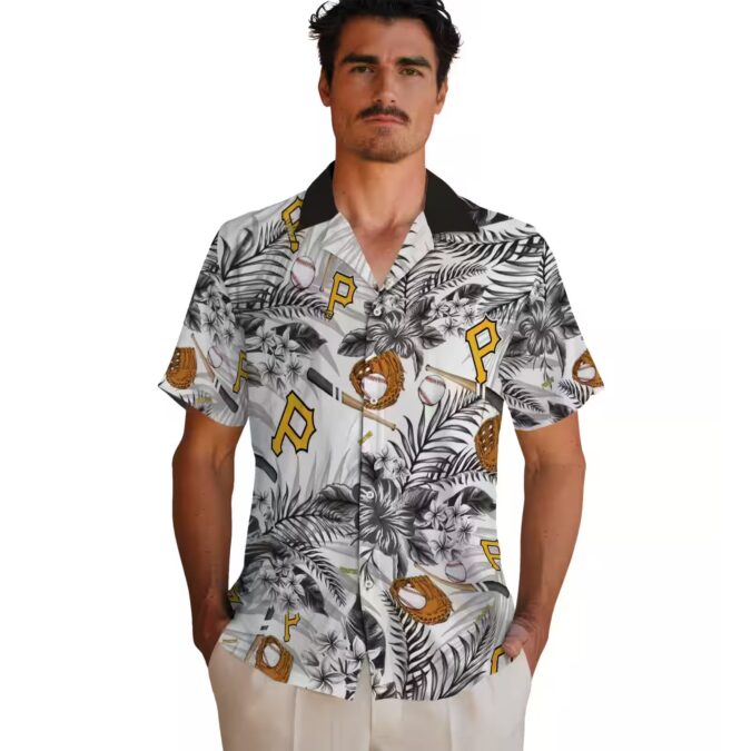 Trending Pittsburgh Pirates Aloha Shirt - Black White Floral Baseball Gift Idea