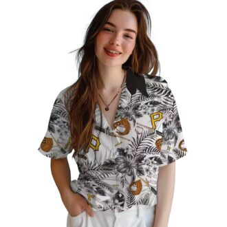 Trending Pittsburgh Pirates Aloha Shirt - Black White Floral Baseball Gift Idea