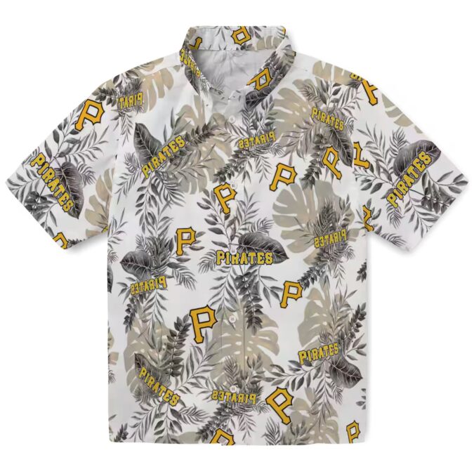Tropical Leaves Pittsburgh Pirates Hawaiian Shirt - Black & White MLB Summer Shirt