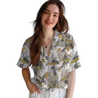 Tropical Leaves Pittsburgh Pirates Hawaiian Shirt - Black & White MLB Summer Shirt