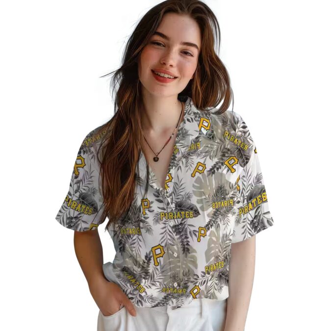 Tropical Leaves Pittsburgh Pirates Hawaiian Shirt - Black & White MLB Summer Shirt