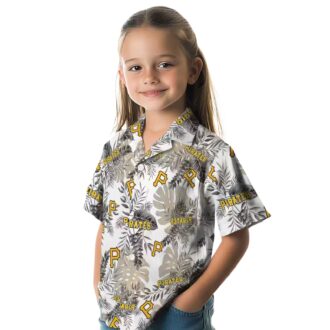 Tropical Leaves Pittsburgh Pirates Hawaiian Shirt - Black & White MLB Summer Shirt
