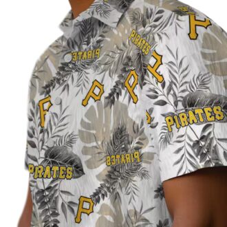 Tropical Leaves Pittsburgh Pirates Hawaiian Shirt - Black & White MLB Summer Shirt