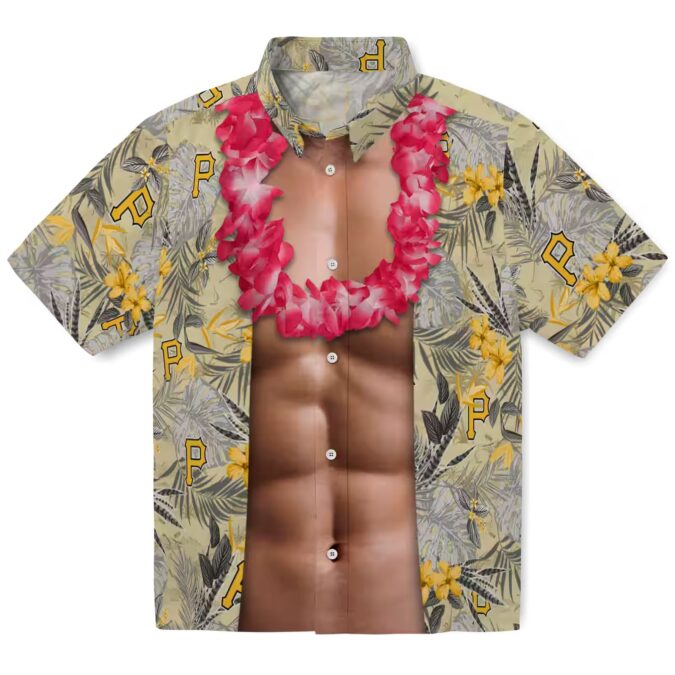 Unique Pittsburgh Pirates Hawaiian Shirt for Men - Black Chest Illusion Floral Aloha Style