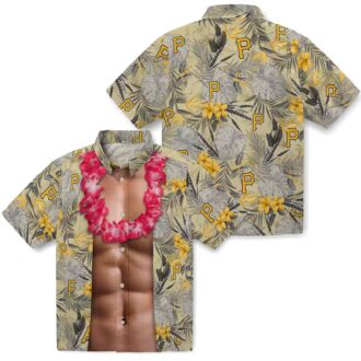 Unique Pittsburgh Pirates Hawaiian Shirt for Men - Black Chest Illusion Floral Aloha Style